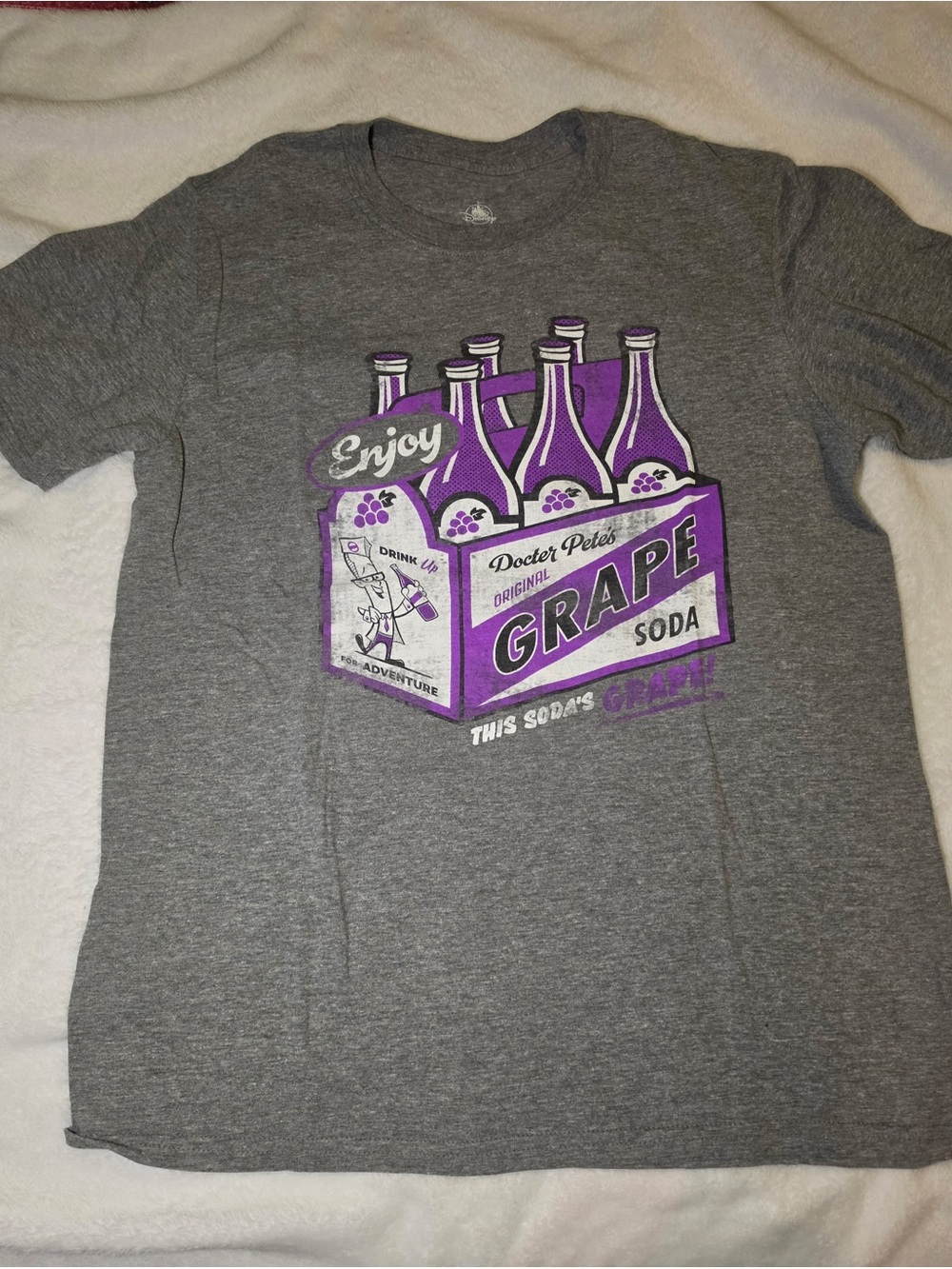 Disney Grey Tee with Purple Grape Soda Crate Graphic